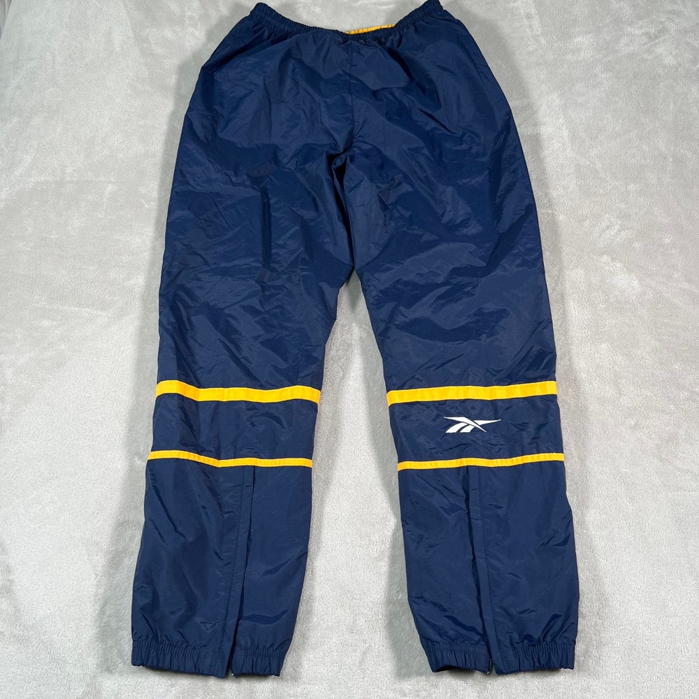 Vintage Reebok Windbreaker Track Pants Navy Blue Yellow Striped Mens Size Medium